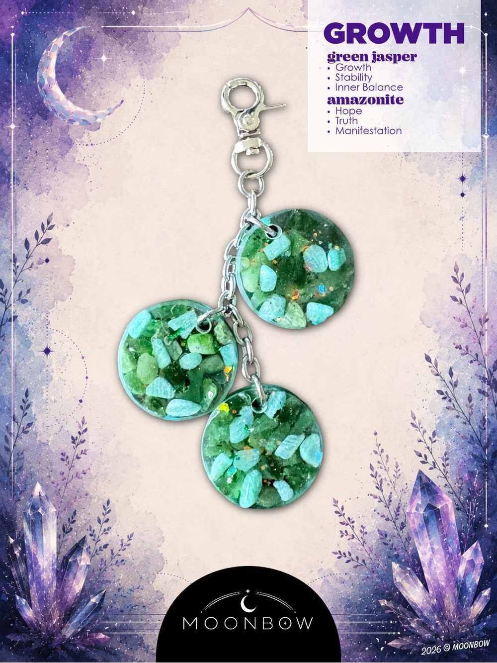 Moonbow Handmade Charm - Green Jasper, Amazonite
